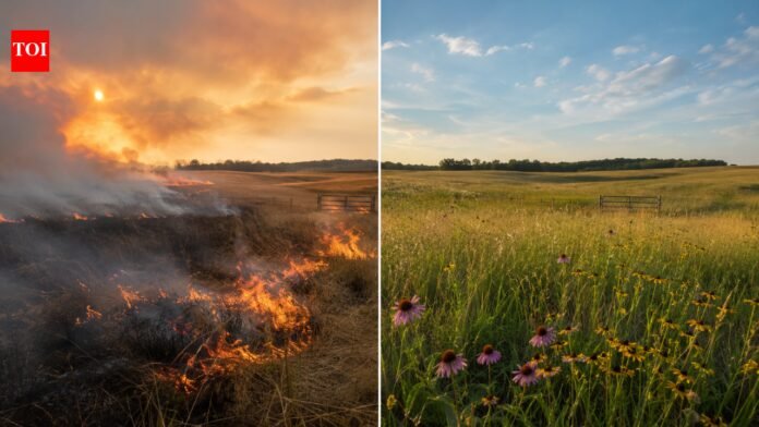 In 2002, a Kansas landowner began restoring 320 neglected acres with winter burns; 20 years later, native tallgrass and wildflowers had returned | World News