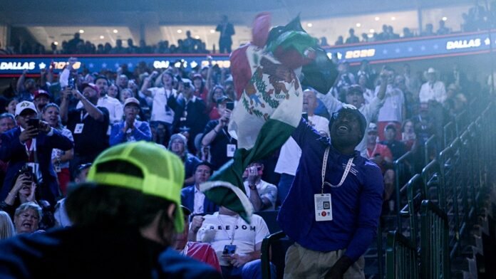 JD Vance taunts protester waving Mexican flag at Dallas GOP event