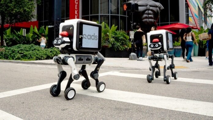 Robot.com's R-dog legged robot climbs stairs for package delivery