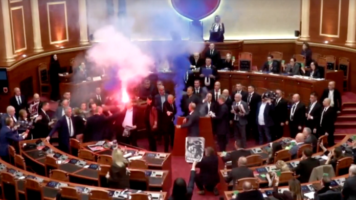 Albania parliament disrupted as Berisha sets off flares in chamber